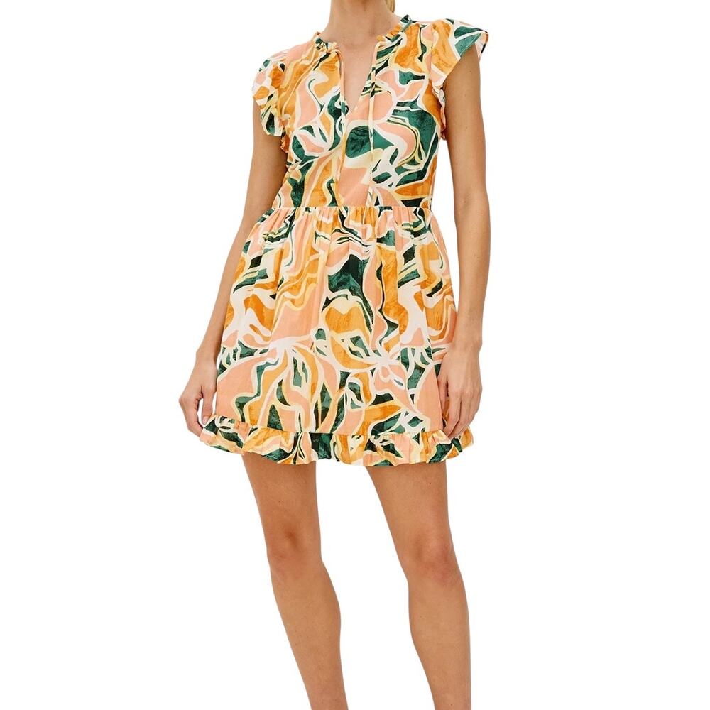 Rails Zinnia Tulum Tropical Peach Cotton Babydoll Mini Dress S NWT Boho Resort